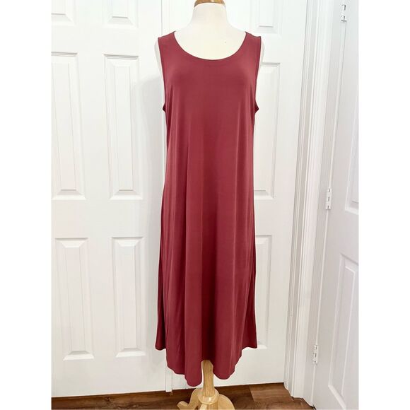 Eileen Fisher Dresses & Skirts - Eileen Fisher Amaryllis Rust Sleeveless Stretch Silk Jersey Midi Dress Large NWT